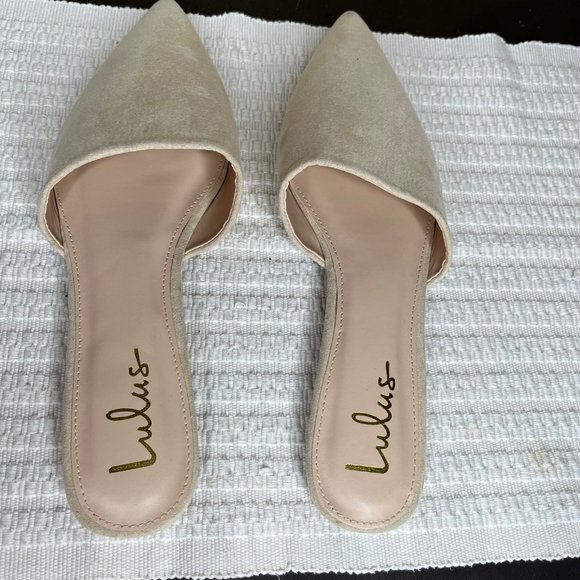 Lulus Womens Ivory Pointed Toe Man Made Slip On Flat Mules Sandal Size 10 - Picture 4 of 7